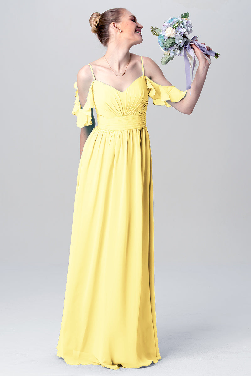 Chiffon Column Spaghetti Straps Sleeveless Bridesmaid Dress-MB0113132