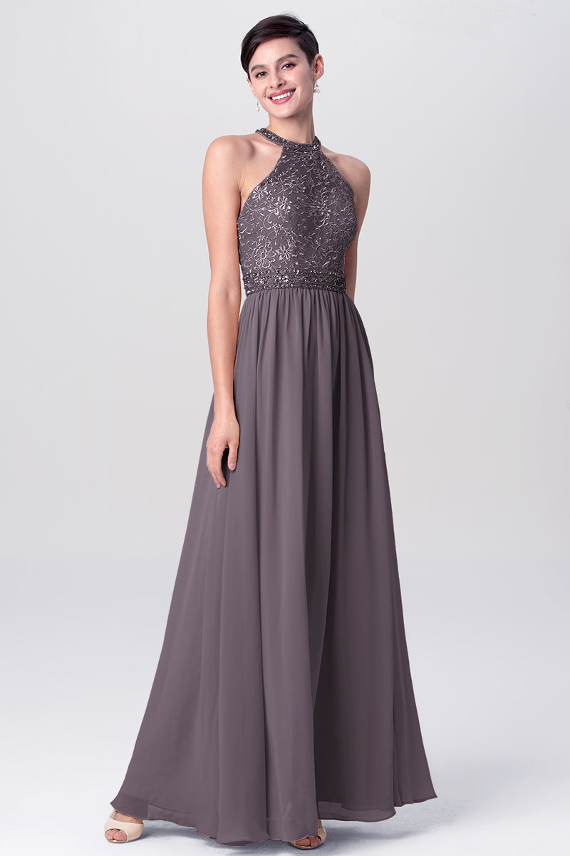 Lace Column Jewel Neck Sleeveless Bridesmaid Dress-MB0113135