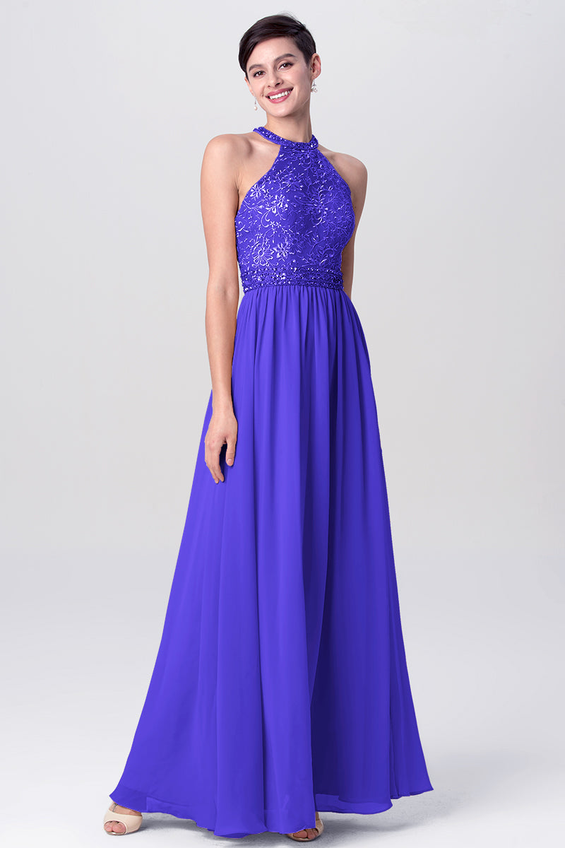 Lace Column Jewel Neck Sleeveless Bridesmaid Dress-MB0113135