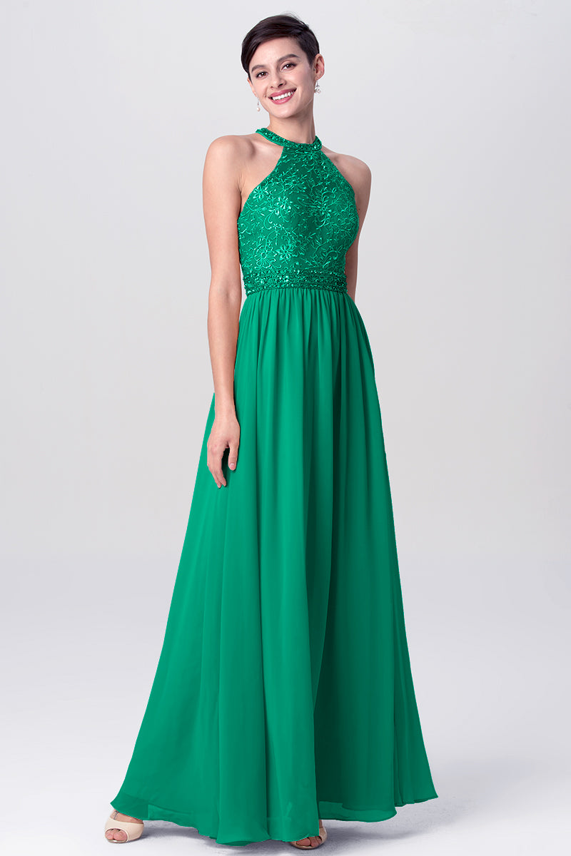 Lace Column Jewel Neck Sleeveless Bridesmaid Dress-MB0113135