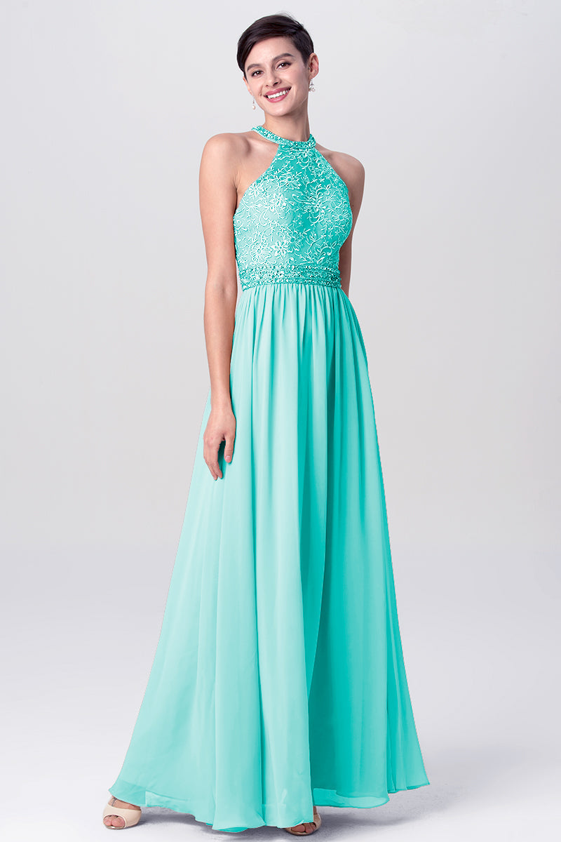 Lace Column Jewel Neck Sleeveless Bridesmaid Dress-MB0113135