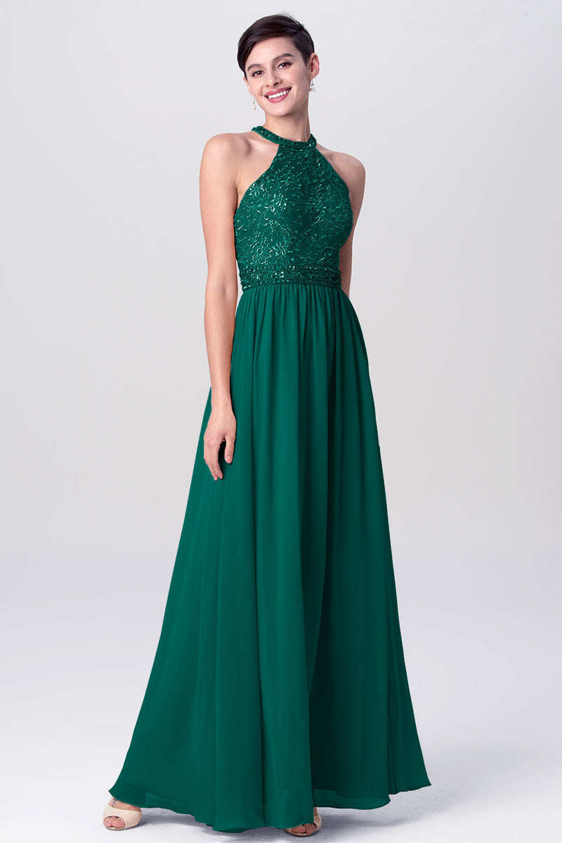 Lace Column Jewel Neck Sleeveless Bridesmaid Dress-MB0113135