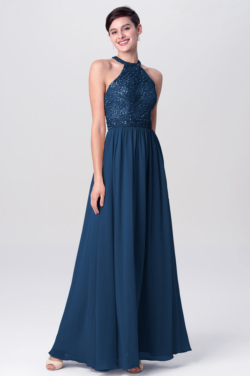 Lace Column Jewel Neck Sleeveless Bridesmaid Dress-MB0113135