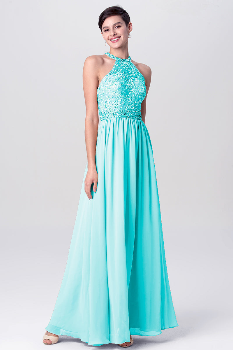 Lace Column Jewel Neck Sleeveless Bridesmaid Dress-MB0113135