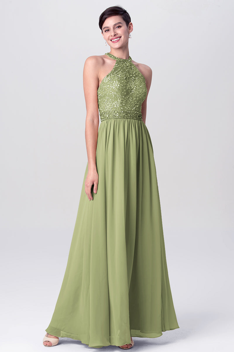 Lace Column Jewel Neck Sleeveless Bridesmaid Dress-MB0113135