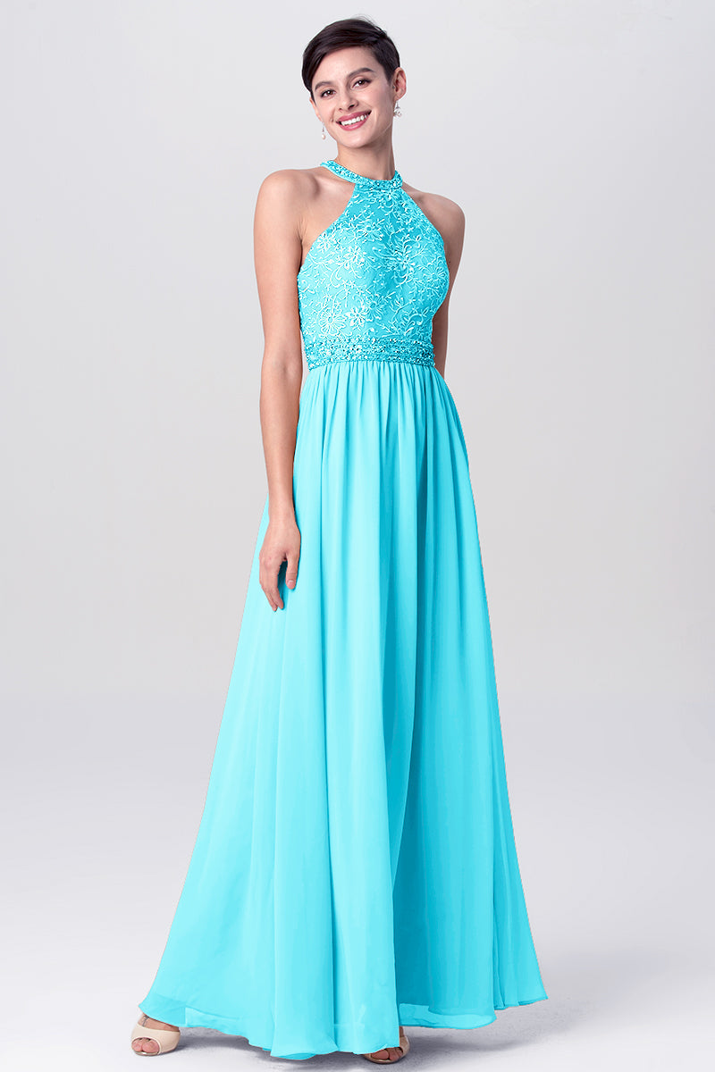 Lace Column Jewel Neck Sleeveless Bridesmaid Dress-MB0113135