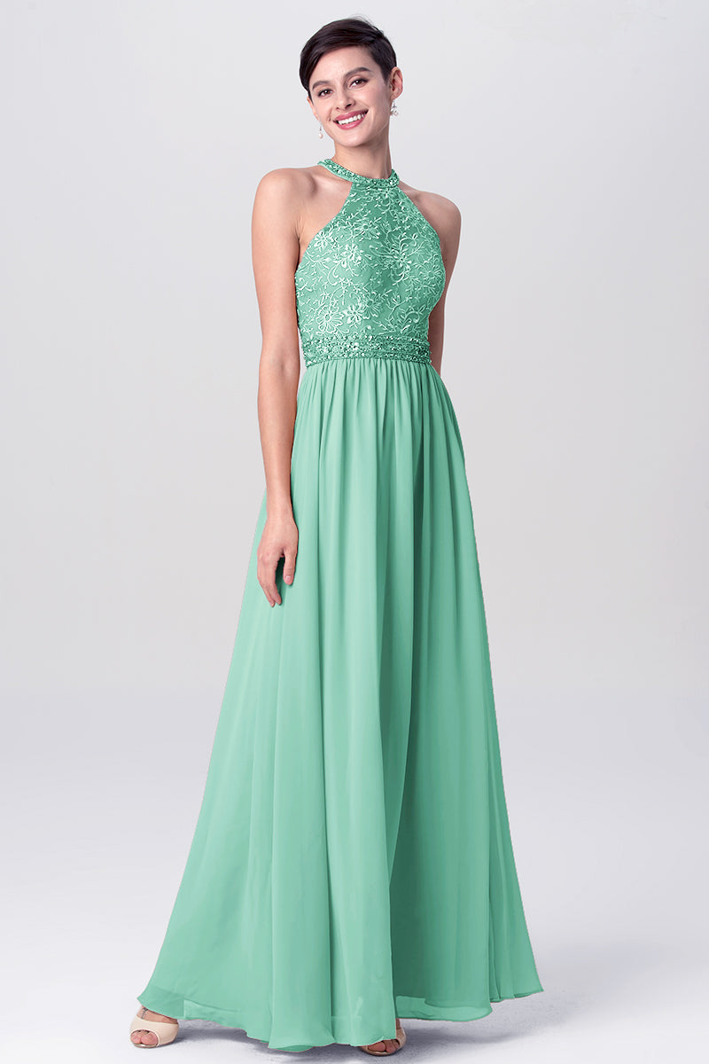 Lace Column Jewel Neck Sleeveless Bridesmaid Dress-MB0113135