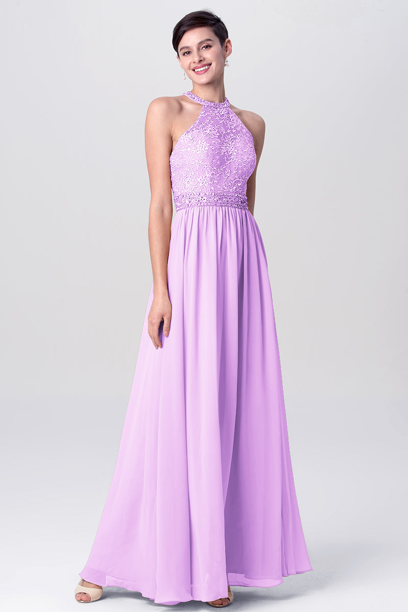 Lace Column Jewel Neck Sleeveless Bridesmaid Dress-MB0113135