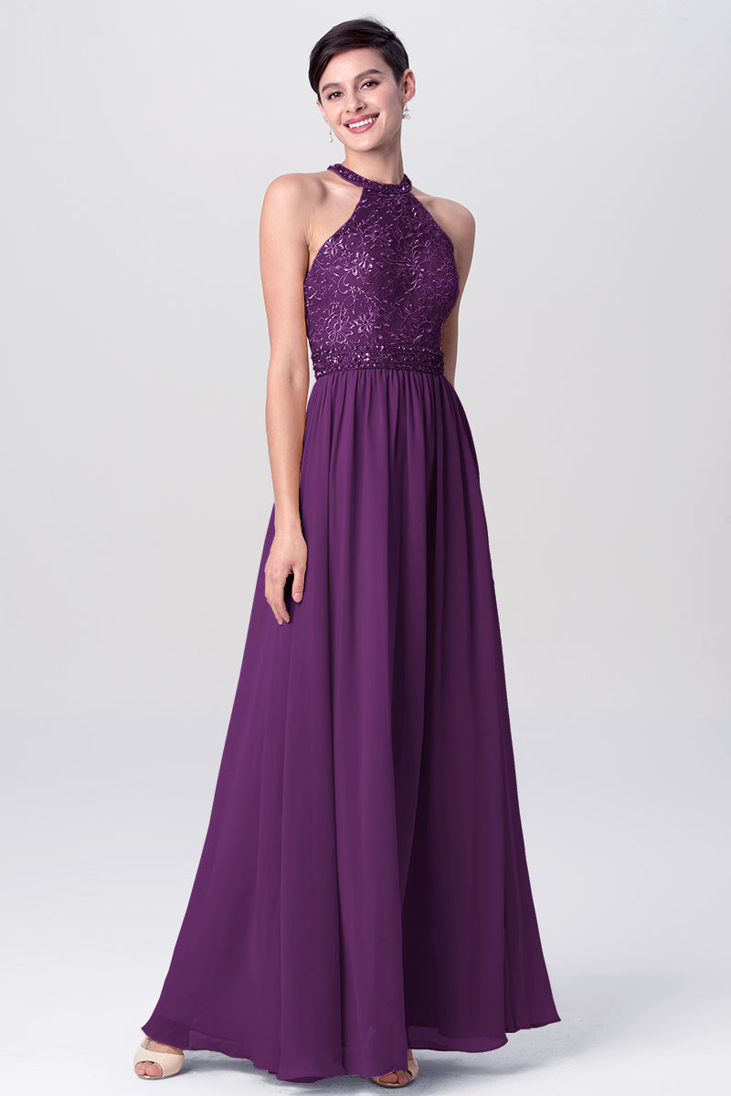 Lace Column Jewel Neck Sleeveless Bridesmaid Dress-MB0113135