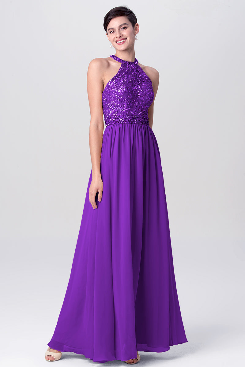 Lace Column Jewel Neck Sleeveless Bridesmaid Dress-MB0113135