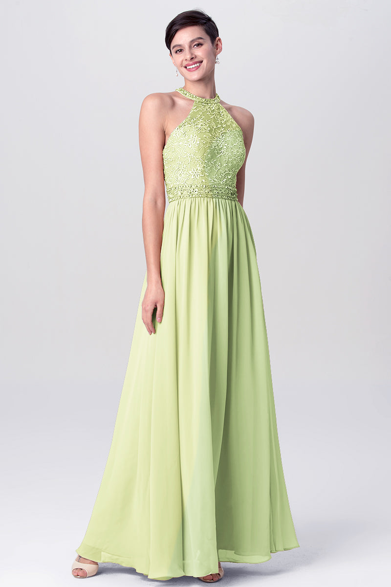 Lace Column Jewel Neck Sleeveless Bridesmaid Dress-MB0113135