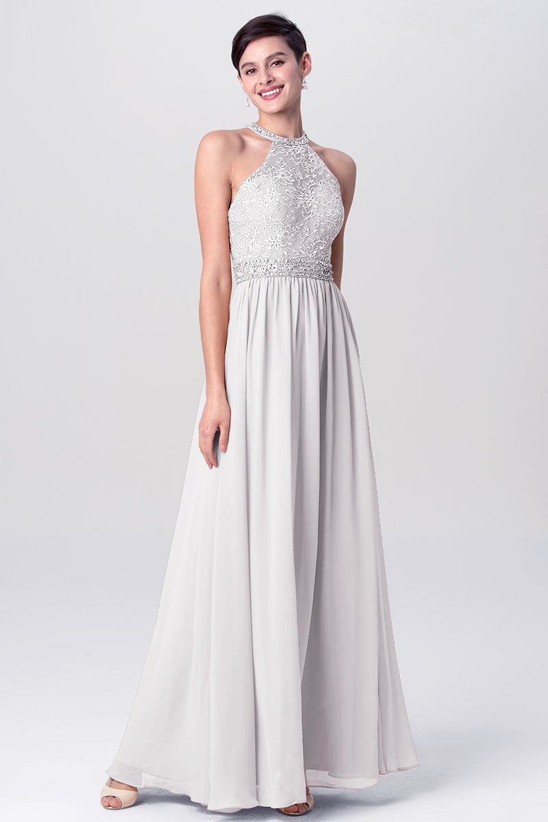 Lace Column Jewel Neck Sleeveless Bridesmaid Dress-MB0113135