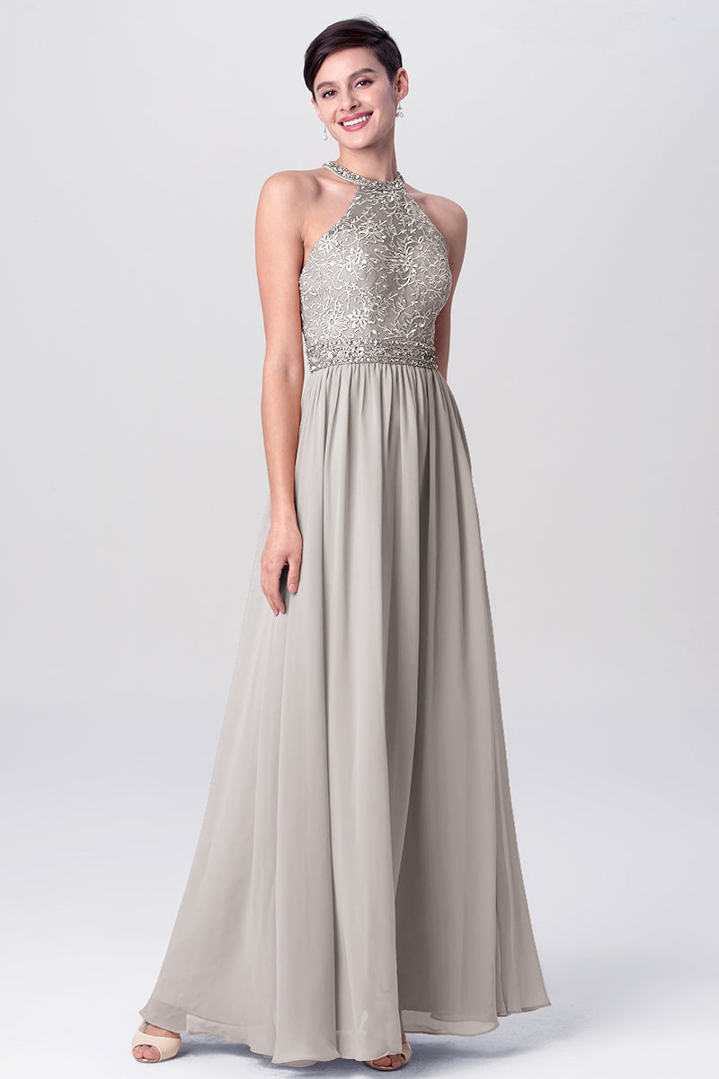 Lace Column Jewel Neck Sleeveless Bridesmaid Dress-MB0113135