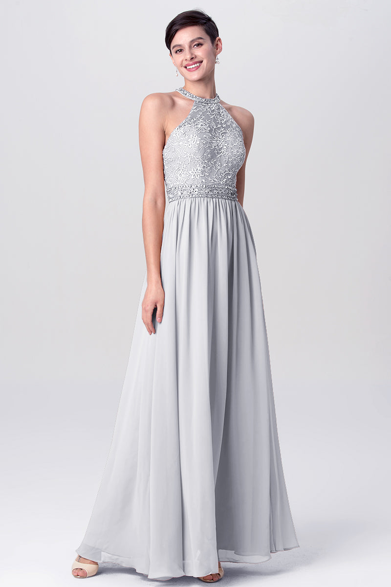 Lace Column Jewel Neck Sleeveless Bridesmaid Dress-MB0113135