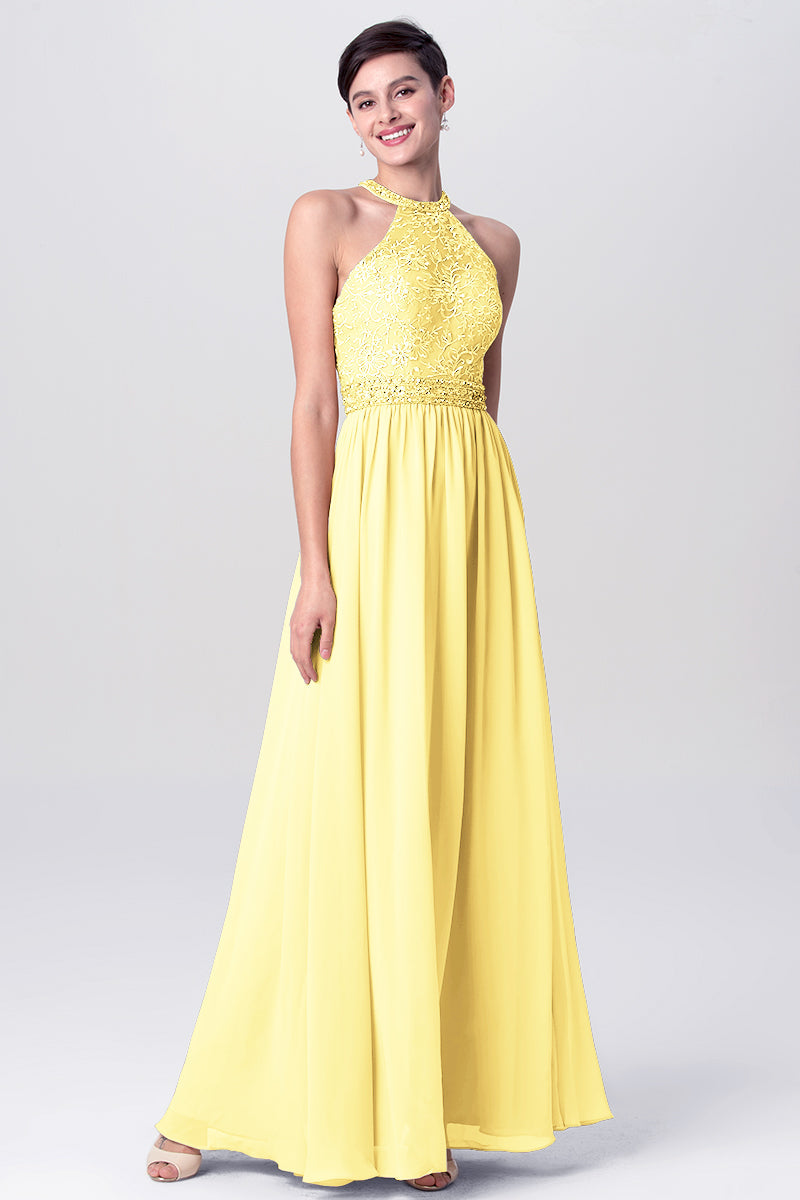 Lace Column Jewel Neck Sleeveless Bridesmaid Dress-MB0113135