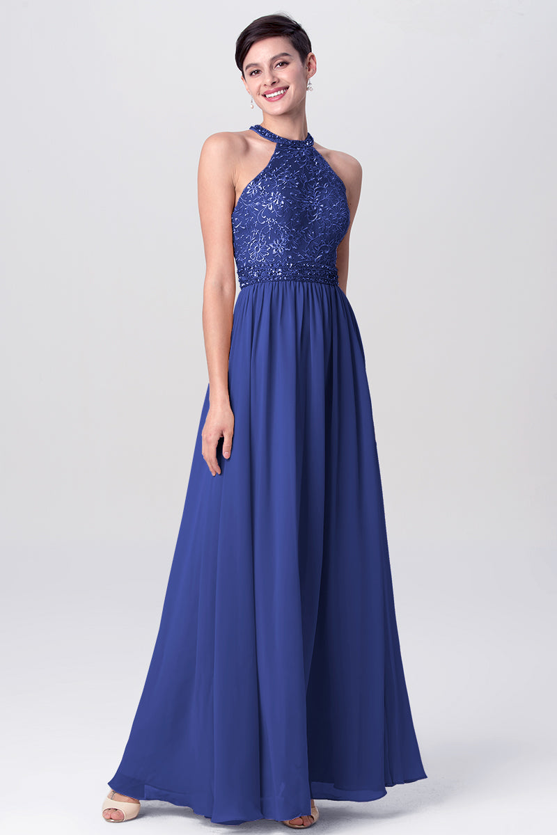 Lace Column Jewel Neck Sleeveless Bridesmaid Dress-MB0113135