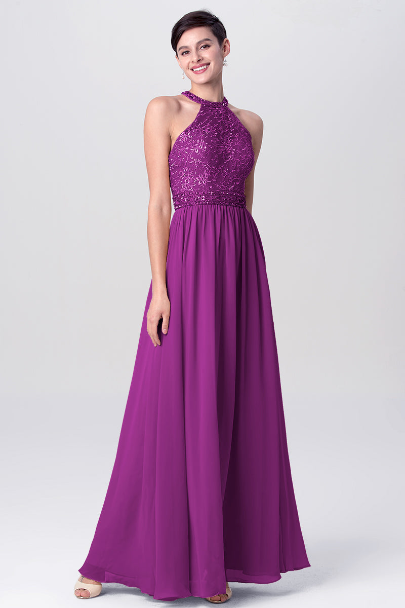 Lace Column Jewel Neck Sleeveless Bridesmaid Dress-MB0113135