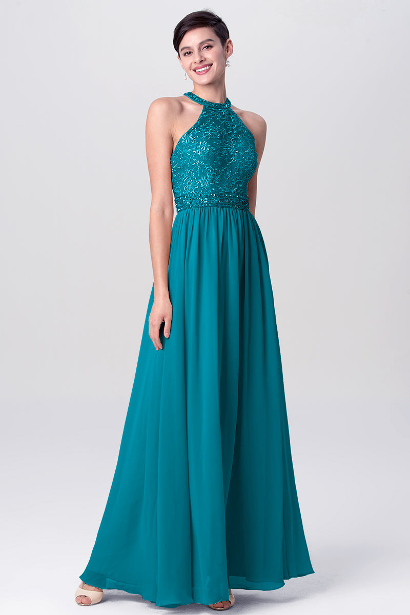 Lace Column Jewel Neck Sleeveless Bridesmaid Dress-MB0113135