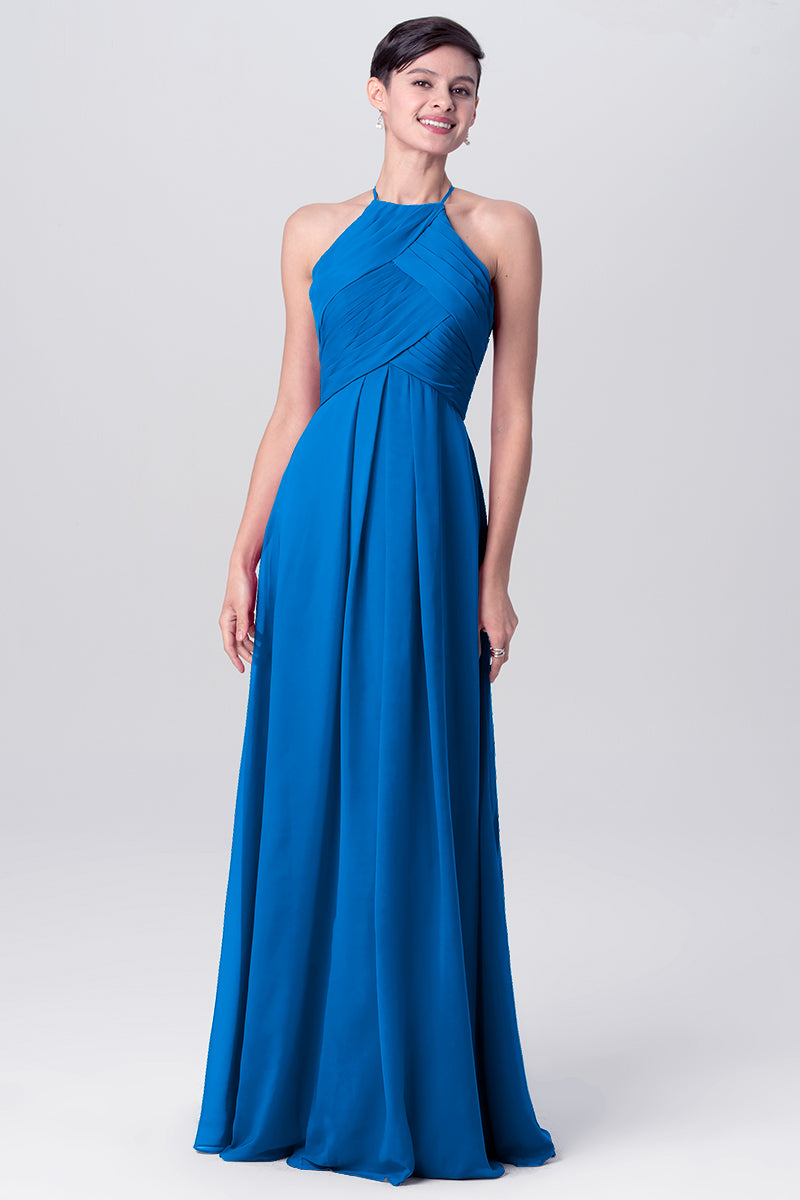 Chiffon Column Halter Sleeveless Bridesmaid Dress-MB0113138