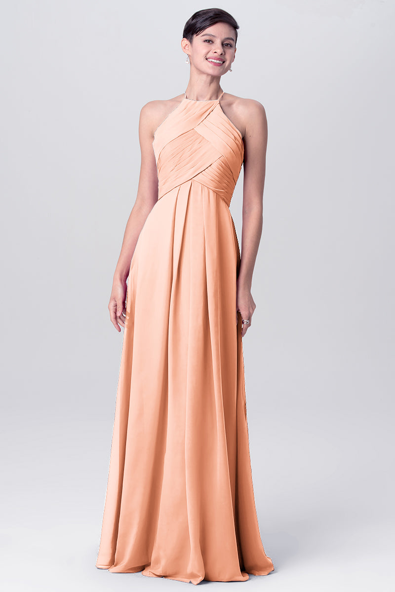 Chiffon Column Halter Sleeveless Bridesmaid Dress-MB0113138