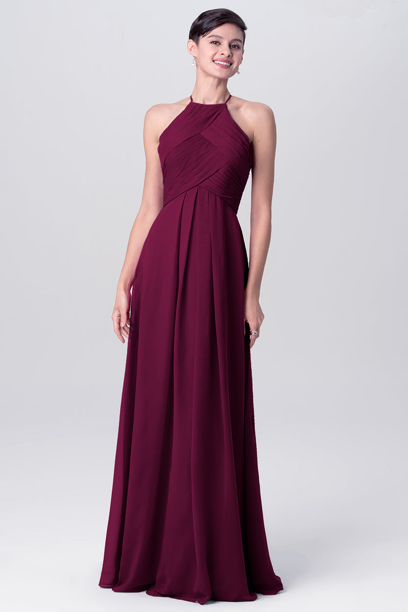 Chiffon Column Halter Sleeveless Bridesmaid Dress-MB0113138