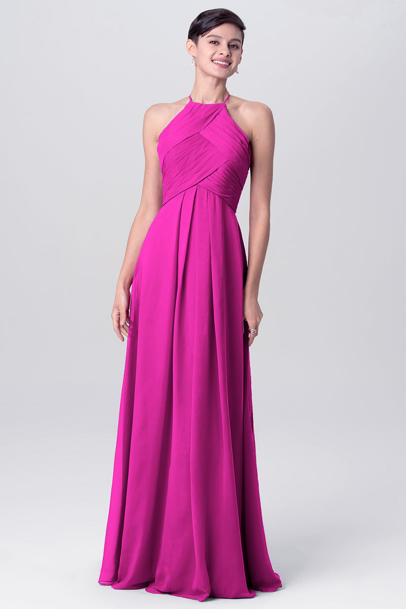 Chiffon Column Halter Sleeveless Bridesmaid Dress-MB0113138