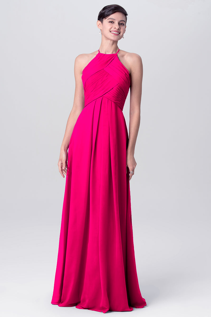 Chiffon Column Halter Sleeveless Bridesmaid Dress-MB0113138