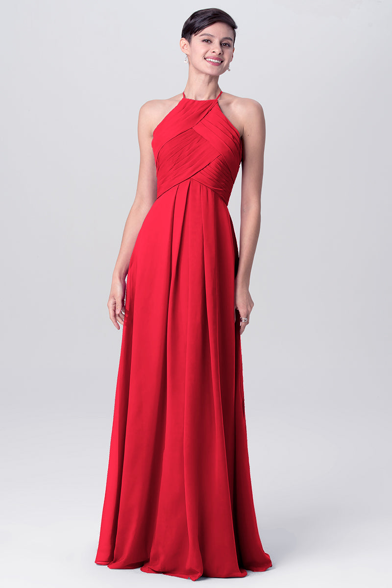 Chiffon Column Halter Sleeveless Bridesmaid Dress-MB0113138