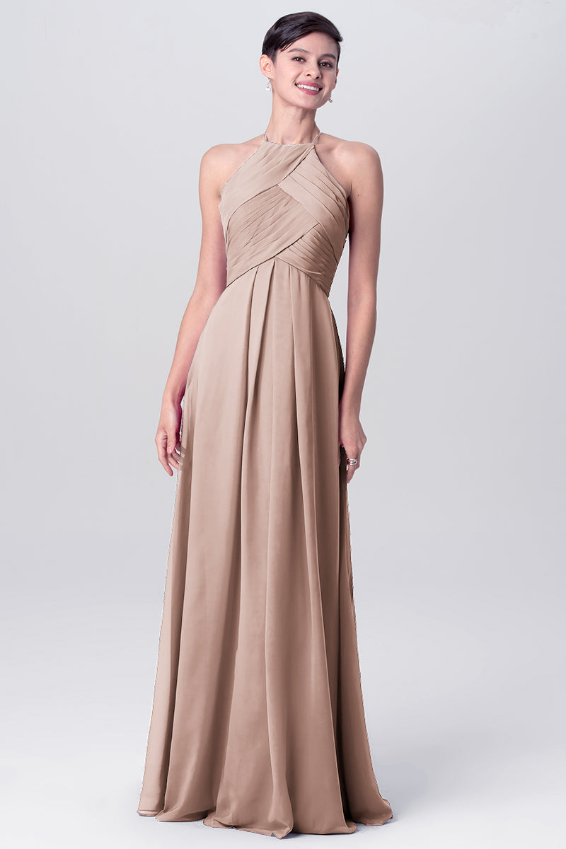 Chiffon Column Halter Sleeveless Bridesmaid Dress-MB0113138