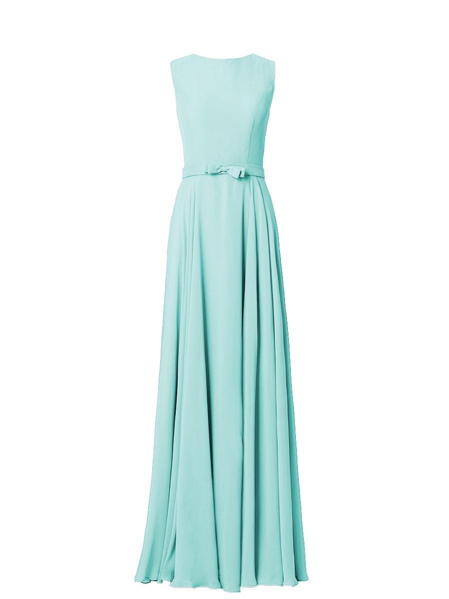 Chiffon Column Jewel Neck Sleeveless Bridesmaid Dress-MB03017
