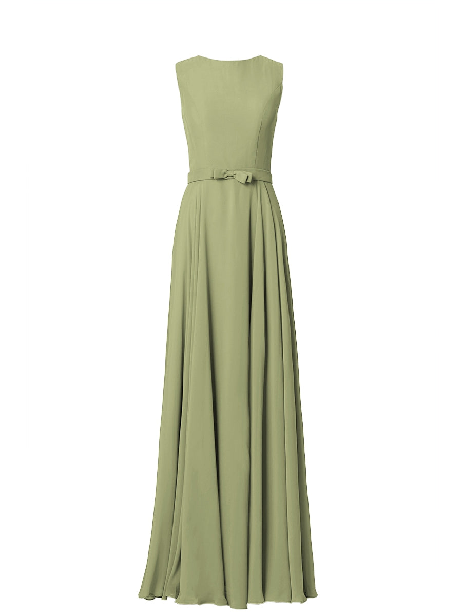 Chiffon Column Jewel Neck Sleeveless Bridesmaid Dress-MB03017