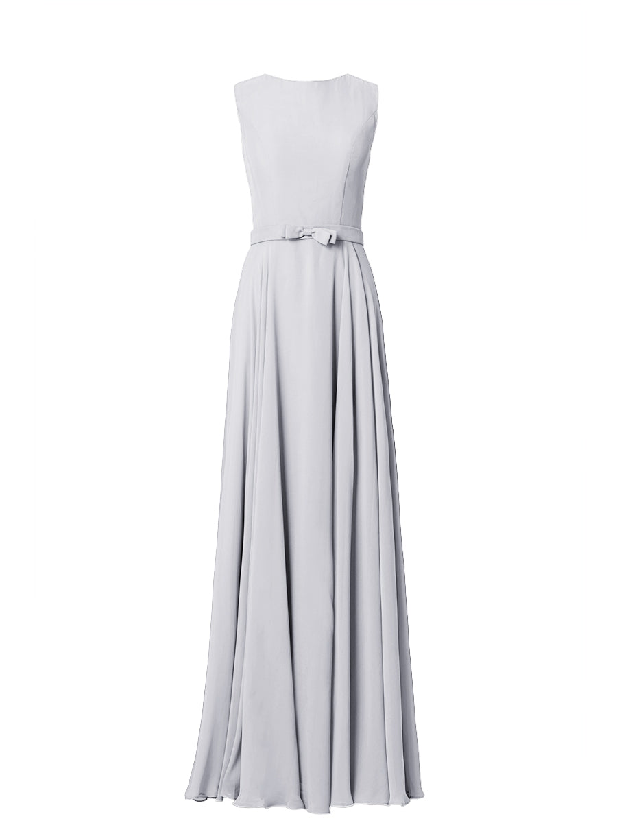 Chiffon Column Jewel Neck Sleeveless Bridesmaid Dress-MB03017