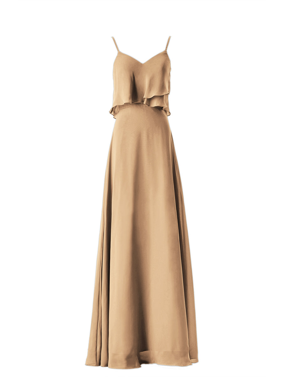 Chiffon Column V-Neck Sleeveless Bridesmaid Dress-MB08333