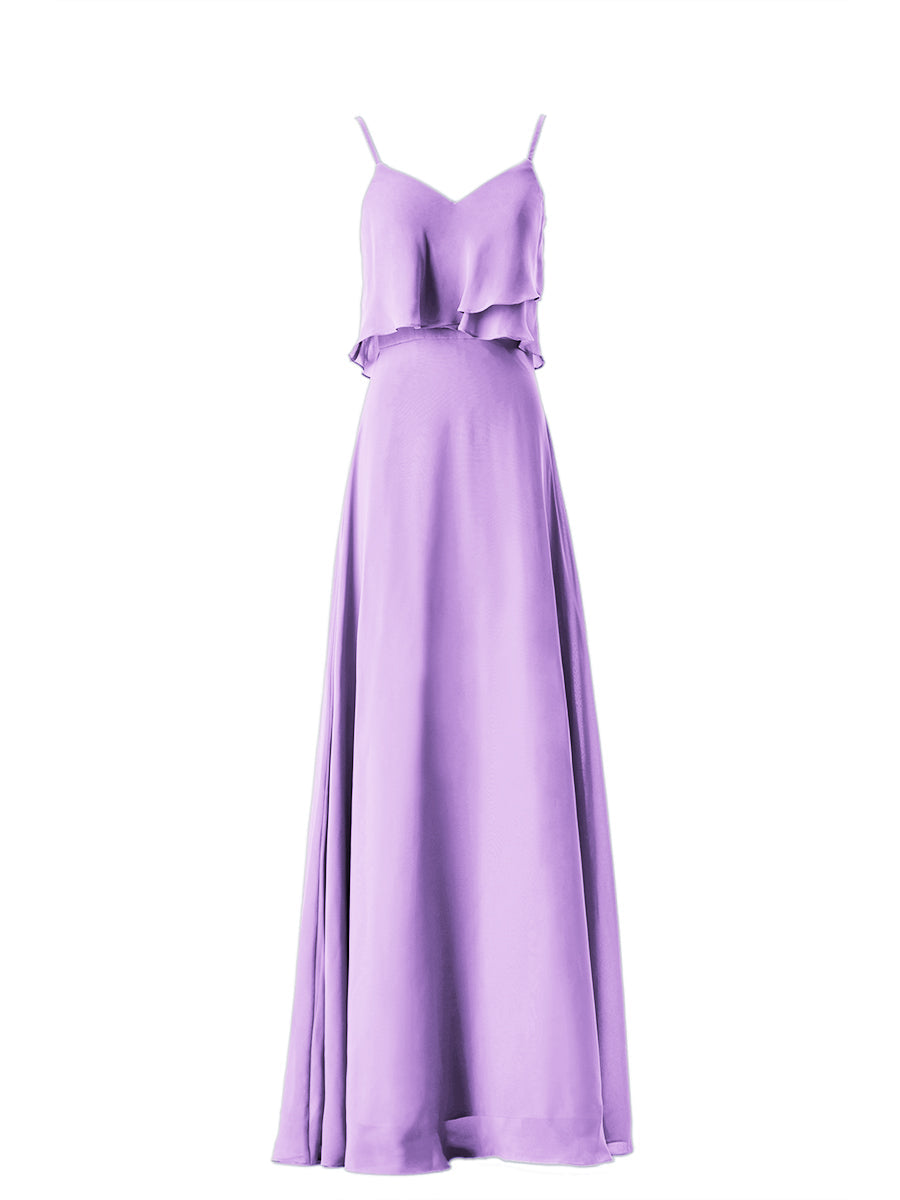 Chiffon Column V-Neck Sleeveless Bridesmaid Dress-MB08333