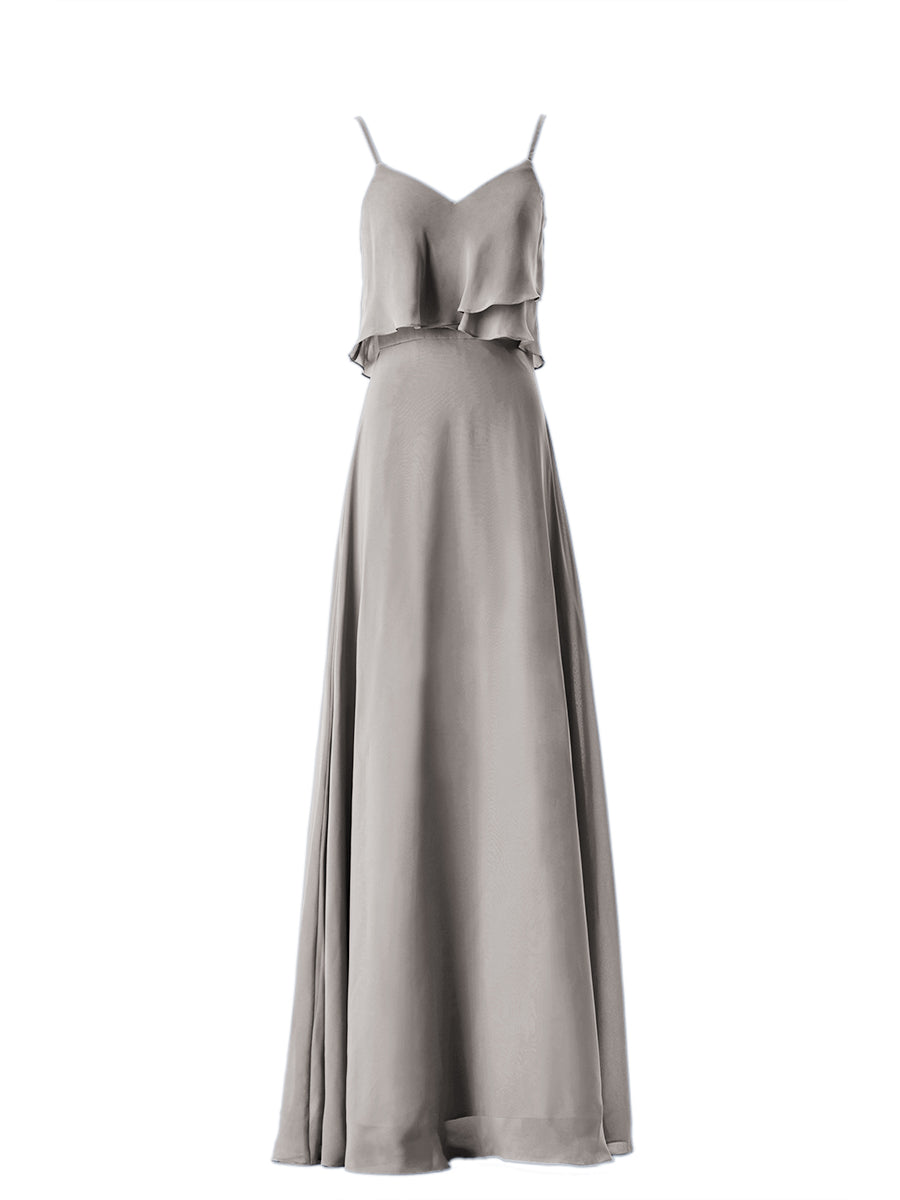 Chiffon Column V-Neck Sleeveless Bridesmaid Dress-MB08333