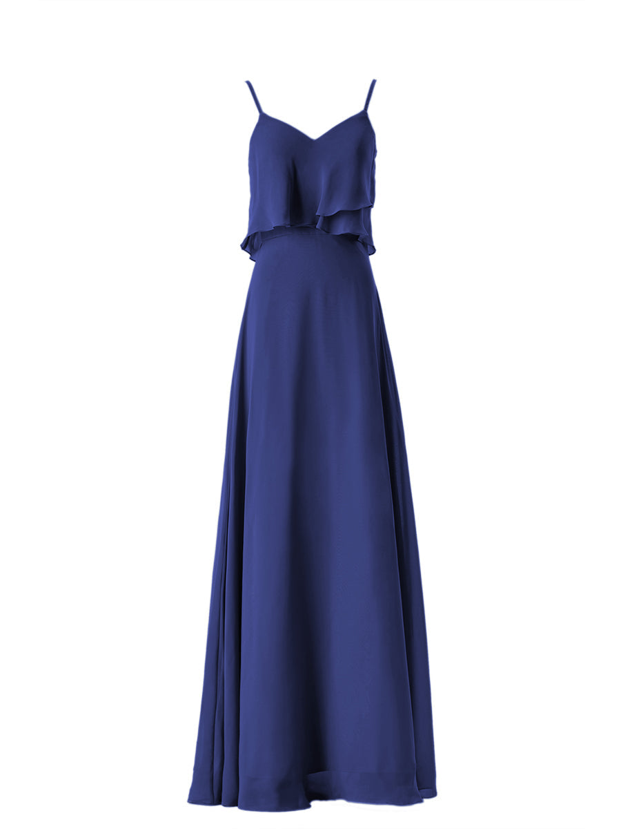 Chiffon Column V-Neck Sleeveless Bridesmaid Dress-MB08333