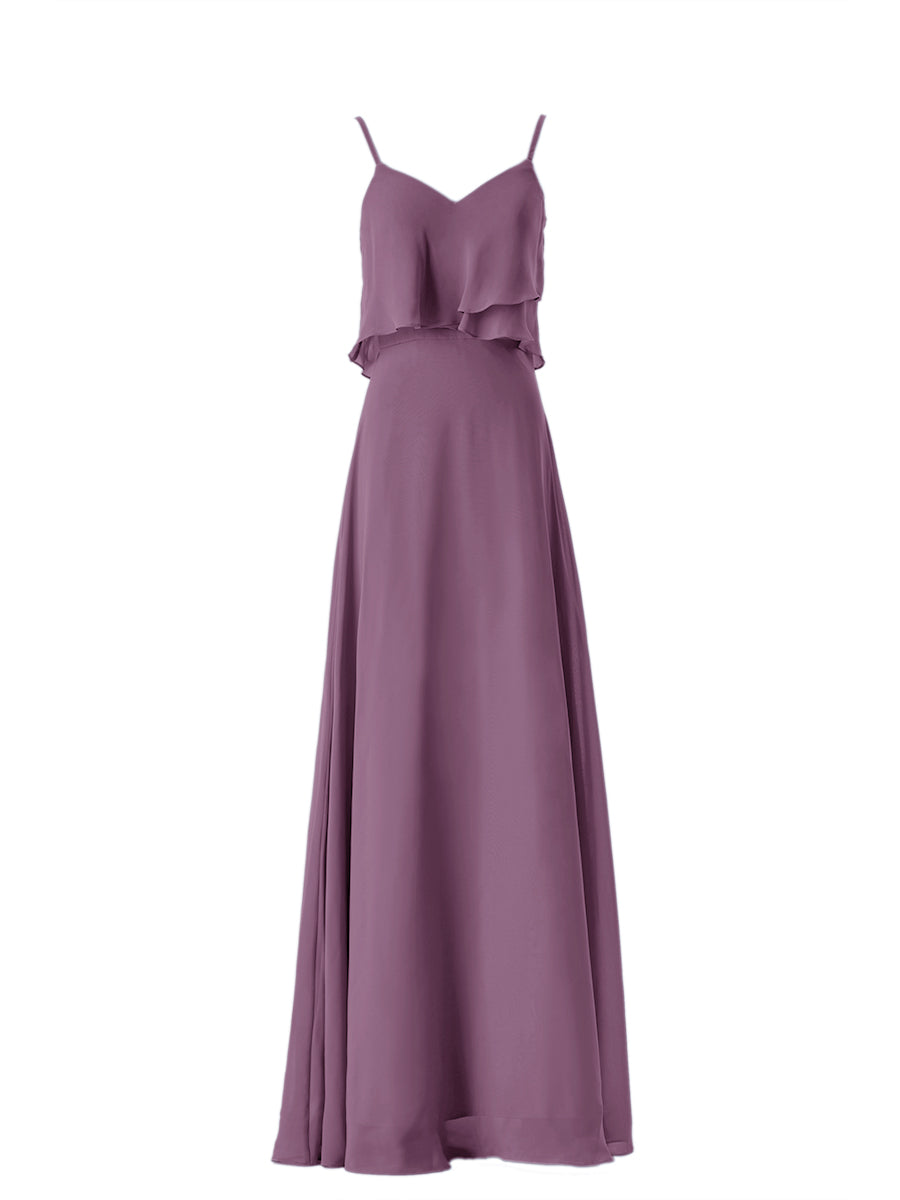 Chiffon Column V-Neck Sleeveless Bridesmaid Dress-MB08333