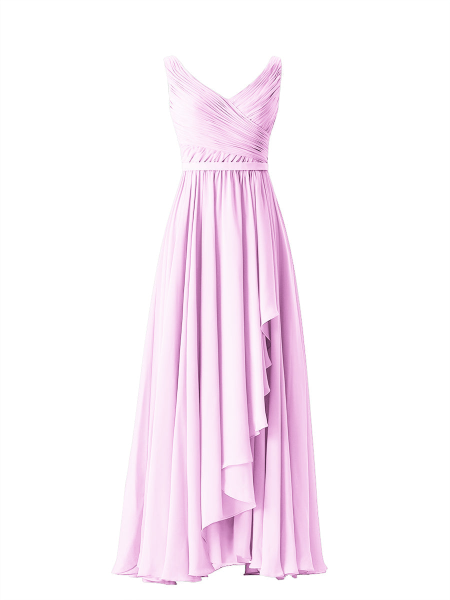 Chiffon Column V-Neck Sleeveless Bridesmaid Dress-MB08368