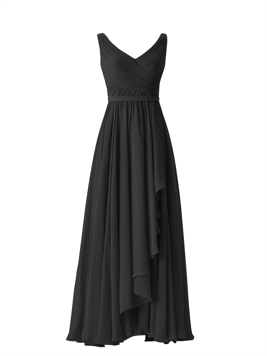 Chiffon Column V-Neck Sleeveless Bridesmaid Dress-MB08368