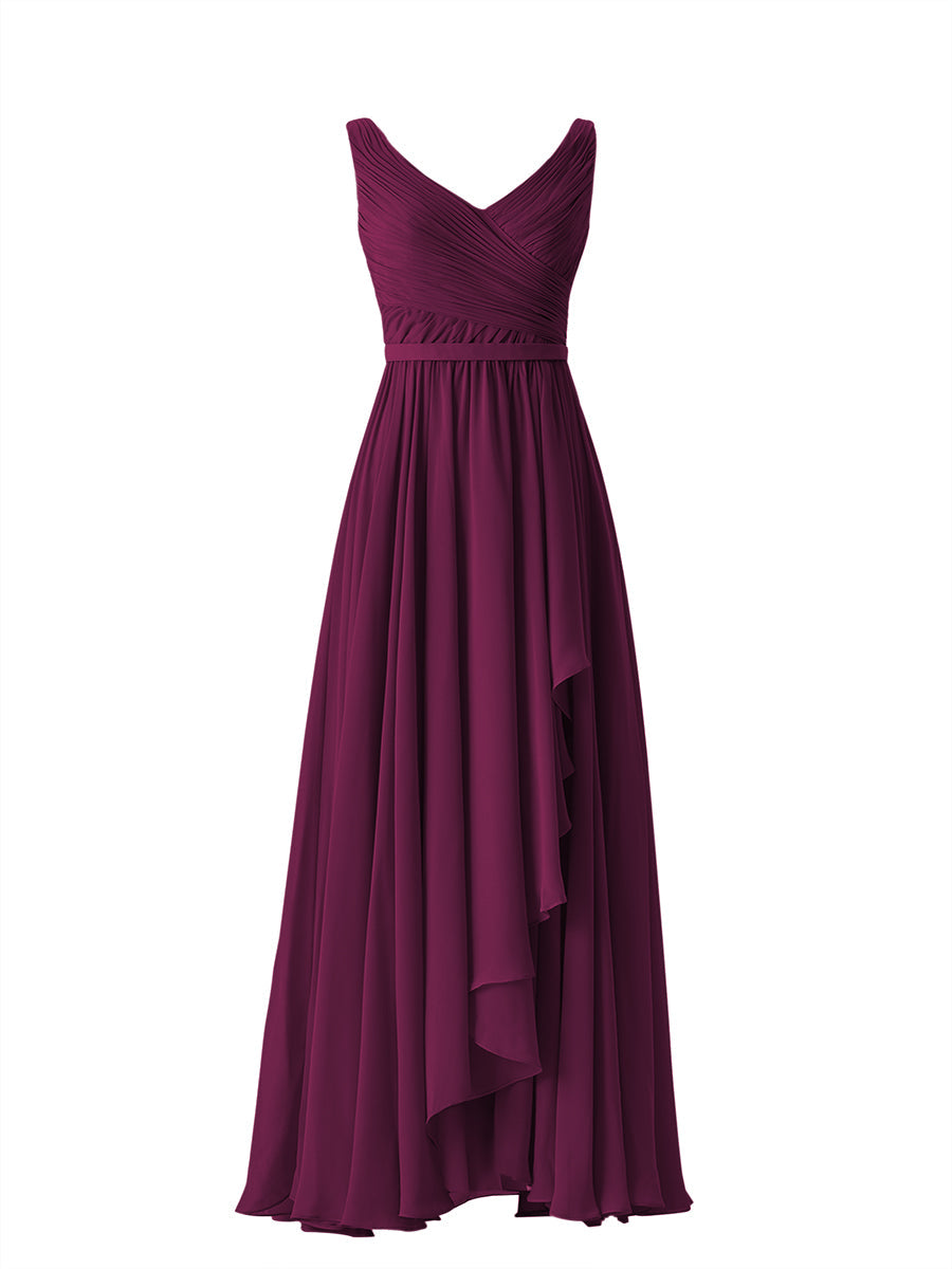 Chiffon Column V-Neck Sleeveless Bridesmaid Dress-MB08368