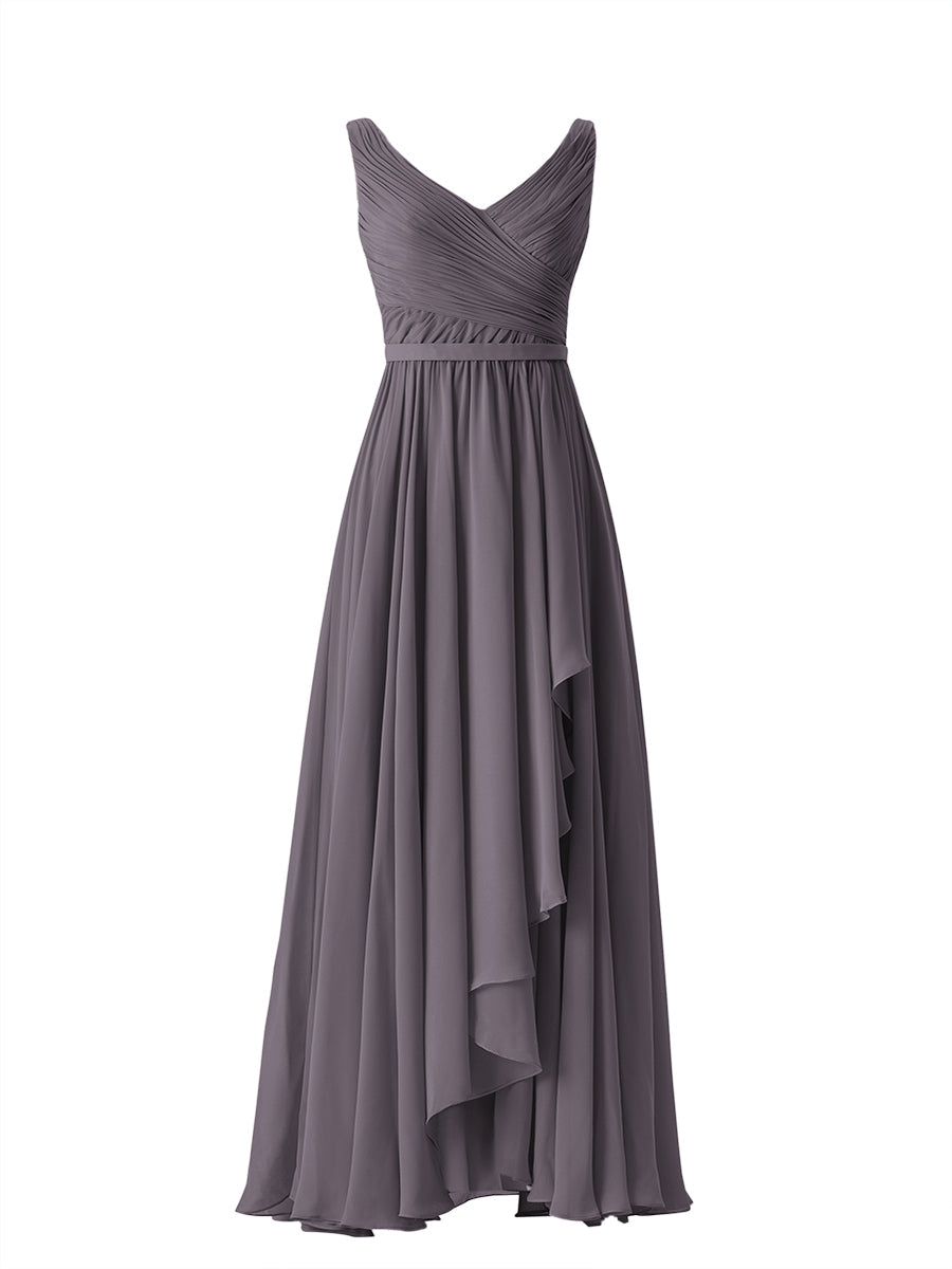 Chiffon Column V-Neck Sleeveless Bridesmaid Dress-MB08368