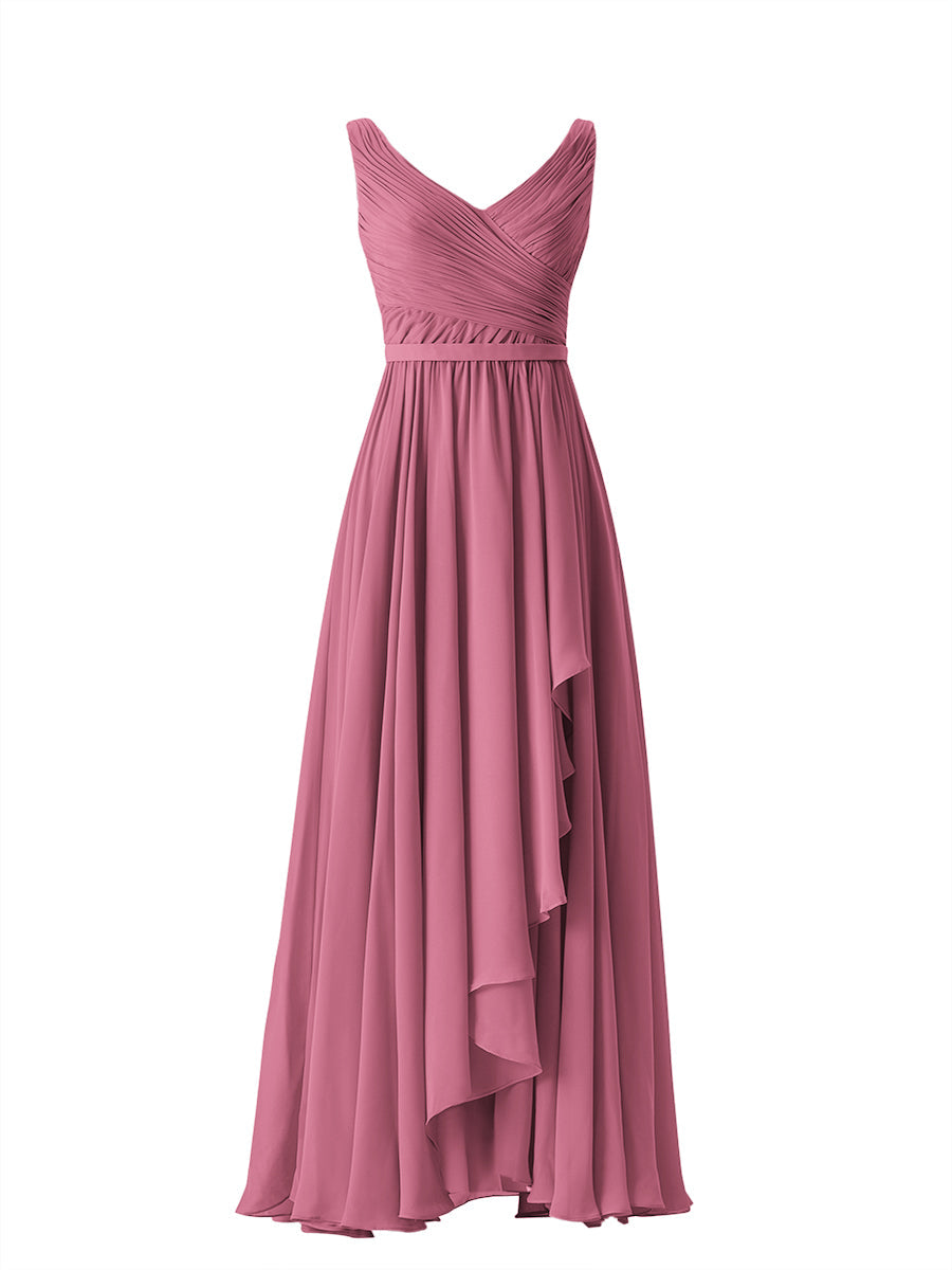 Chiffon Column V-Neck Sleeveless Bridesmaid Dress-MB08368