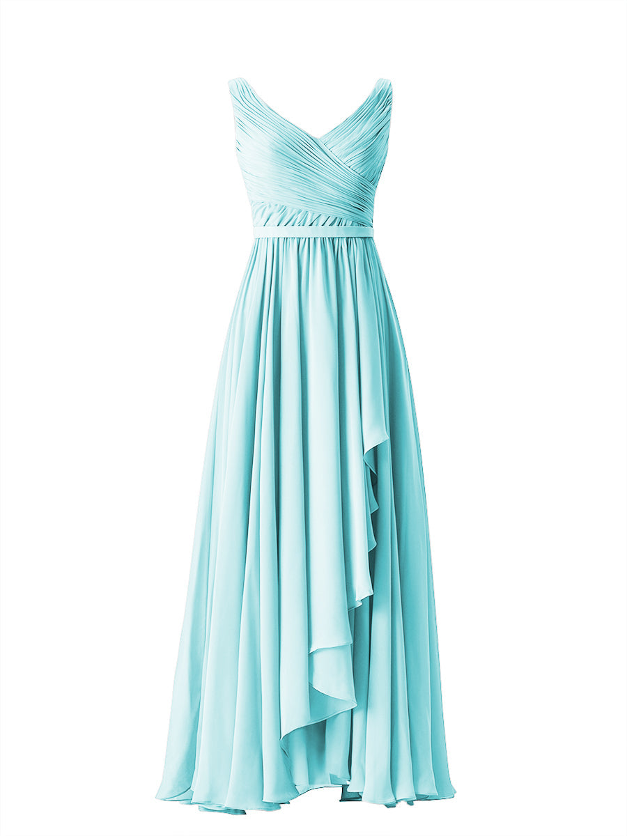 Chiffon Column V-Neck Sleeveless Bridesmaid Dress-MB08368