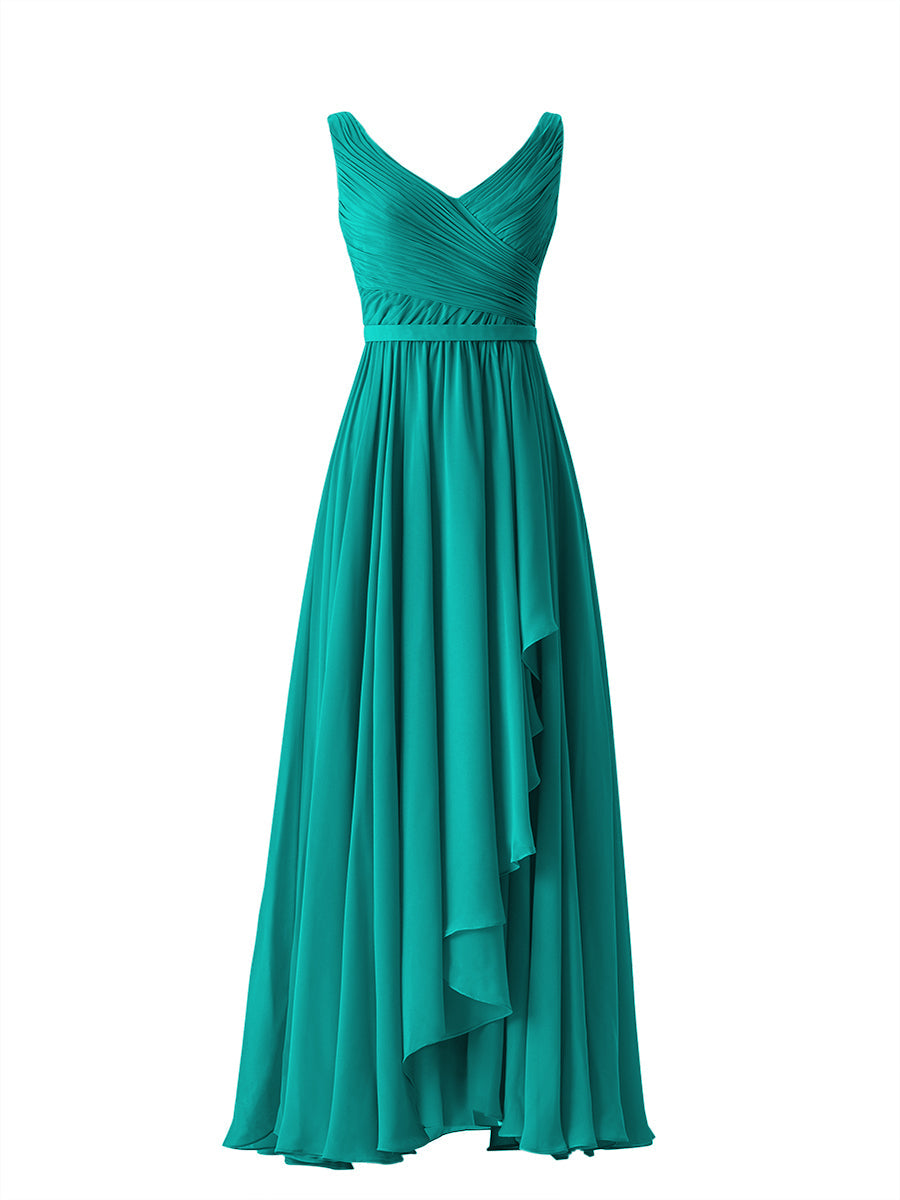 Chiffon Column V-Neck Sleeveless Bridesmaid Dress-MB08368