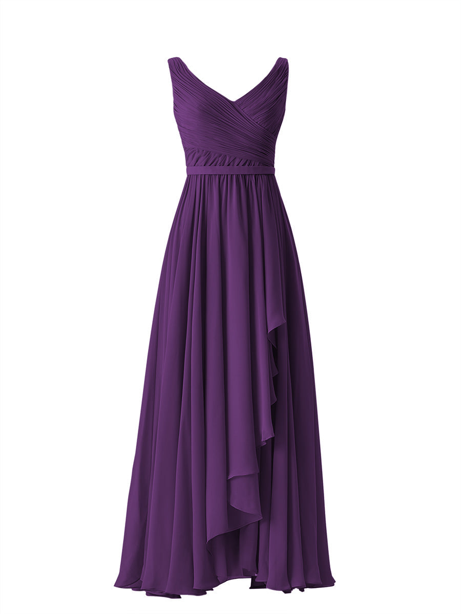 Chiffon Column V-Neck Sleeveless Bridesmaid Dress-MB08368