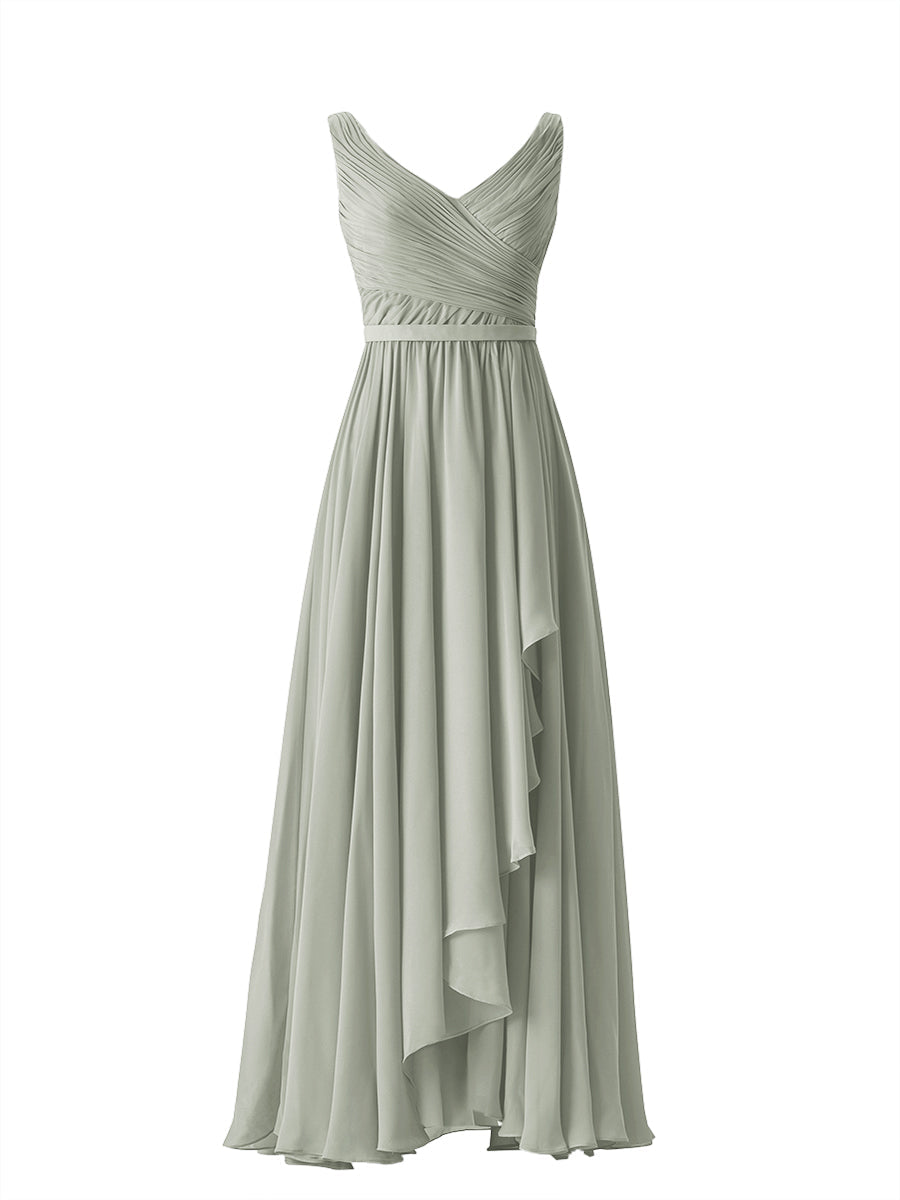 Chiffon Column V-Neck Sleeveless Bridesmaid Dress-MB08368