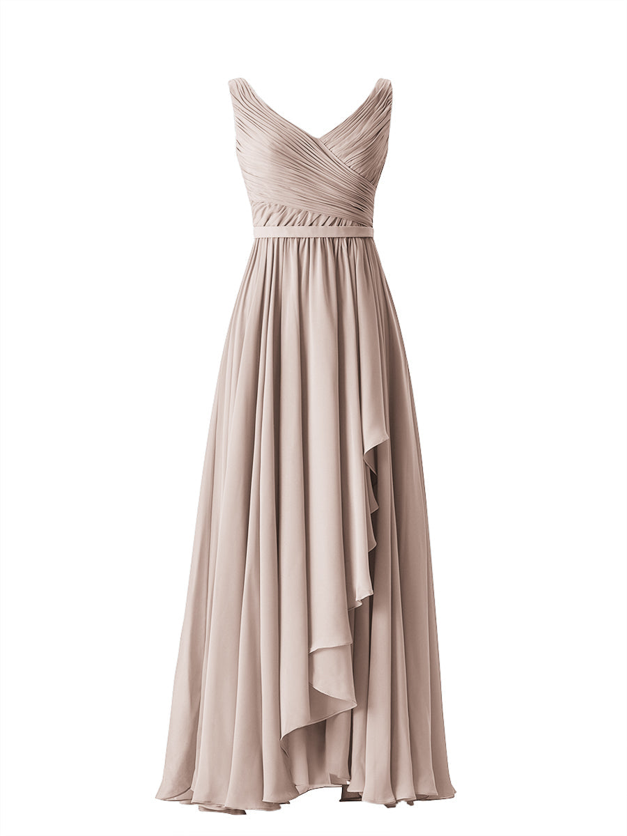 Chiffon Column V-Neck Sleeveless Bridesmaid Dress-MB08368