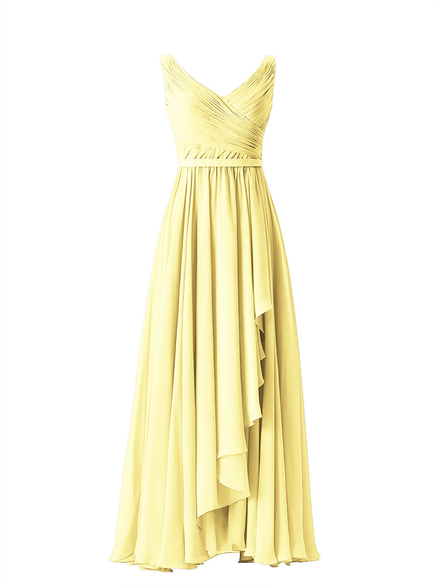 Chiffon Column V-Neck Sleeveless Bridesmaid Dress-MB08368