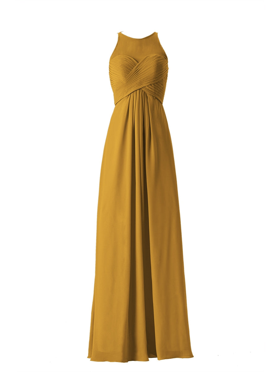 Chiffon Column Boat Neck Sleeveless Bridesmaid Dress-MB13630