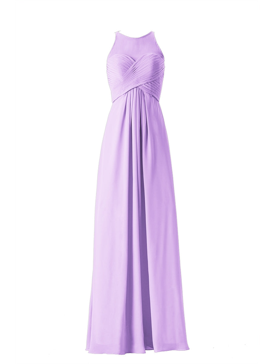 Chiffon Column Boat Neck Sleeveless Bridesmaid Dress-MB13630